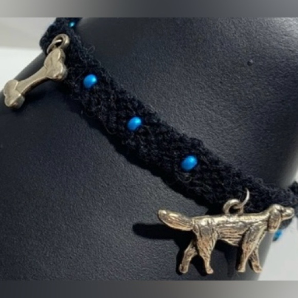 Hand crafted beaded with puppy and bone charms macrame bracelet